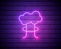 Explosion pink glowing neon ui ux icon. Glowing sign logo vector isolated on brick wall