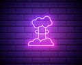 Explosion pink glowing neon ui ux icon. Glowing sign logo vector isolated on brick wall