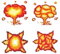 explosion pixel art, Video game explosion animation flame pixel art. Royalty Free Stock Photo