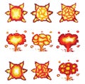 explosion pixel art, Video game explosion animation flame pixel art. Royalty Free Stock Photo