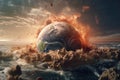 Explosion. Planet Earth is in Danger. Global warming. Apocalypse. Global environmental problem of pollution of the Earth.