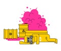 Explosion of radioactive waste. Yellow barre toxic. Dead Yellow