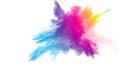 Explosion of rainbow color powder on white background. Royalty Free Stock Photo