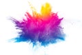 Explosion of rainbow color powder on white background. Royalty Free Stock Photo