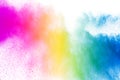 Explosion of rainbow color powder on white background. Royalty Free Stock Photo