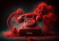 Explosion of red vintage telephone dust paint on black background. Generative AI Royalty Free Stock Photo