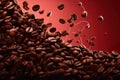 Explosion of roasted beans on isolated background