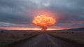 Explosion In A Rural Landscape At Sunset. Dramatic Scene Of A Fiery Blast Under A Cloudy Sky Royalty Free Stock Photo
