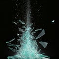 An explosion of shattering glass with falling shards against a black background Royalty Free Stock Photo