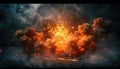 Explosion with smoke and sparks on isolated dark background. A huge fireball exploded from the ground. Surrounded by Royalty Free Stock Photo