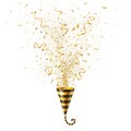 Explosion of Stylized Tiger Colored Party Popper with Gold Confetti Royalty Free Stock Photo