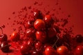 Explosion of taste, cherry on a red background in a splash of juice, refreshing juicy fruit, AI Generated Royalty Free Stock Photo