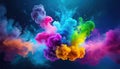 Explosion of vibrant colored ink in water with a black background, representing creativity, expression and digital design trends Royalty Free Stock Photo