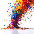 Explosion of Vibrant Colorful Confetti Falling Down on White Background Royalty Free Stock Photo