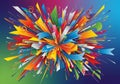 An explosion of vibrant geometric shapes with sharp angles and curves dominates the scene. Multicolo Royalty Free Stock Photo