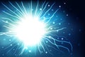 Explosion of white fireworks, star on a blue background