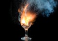 The explosion of wine in a glass, a lot of splashes and fragments, the harm of alcohol