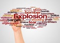 Explosion word cloud and hand with marker concept Royalty Free Stock Photo