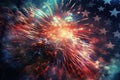 A dazzling display of red and blue fireworks sparkle, illuminating the night sky with vibrant bursts of color. Generative Ai Royalty Free Stock Photo