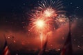 A dazzling display of red and blue fireworks sparkle, illuminating the night sky with vibrant bursts of color. Generative Ai Royalty Free Stock Photo