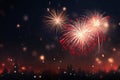 A dazzling display of red and blue fireworks sparkle, illuminating the night sky with vibrant bursts of color. Generative Ai Royalty Free Stock Photo