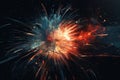 A dazzling display of red and blue fireworks sparkle, illuminating the night sky with vibrant bursts of color. Generative Ai Royalty Free Stock Photo