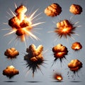 explosions isolated on grey background.