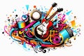 Explosive Abstract Musical Collage with Guitar and Drums