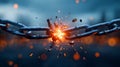 Explosive Break of Metal Chain with Sparks and Dynamic Background in Dramatic Lighting Effects Royalty Free Stock Photo