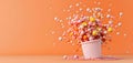 Explosive Burst of Colorful Bubbles from a Container Against a Bright Orange Royalty Free Stock Photo