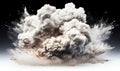 Explosive Burst of Dense Smoke Clouds Isolated on White Background, Concept of Power, Destruction, and Turbulent Force in Royalty Free Stock Photo