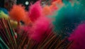 Explosive celebration of vibrant colors in futuristic illuminated backdrop generated by AI