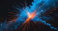 Explosive clash of blue and orange lights in darkness represents the dynamic conflict between light and darkness Royalty Free Stock Photo