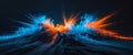 Explosive clash of blue and orange lights in darkness represents the dynamic conflict between light and darkness Royalty Free Stock Photo