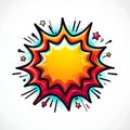 Explosive comic book style speech bubble with vibrant colors and stars Royalty Free Stock Photo