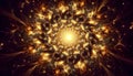 Explosive cosmic burst with radiant golden light particles in deep space Royalty Free Stock Photo