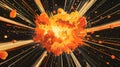 Explosive cosmic event with bright colors and dynamic asteroid fragments in space
