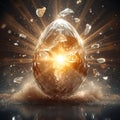 Explosive Crystal Egg with Radiant Light and Shards Royalty Free Stock Photo