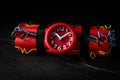 Explosive dynamite time bomb on black background Royalty Free Stock Photo