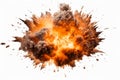 explosive fireball explosion against a white background