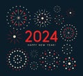 Explosive fireworks and radiant bursts of color with New Year 2024 numbers. Perfect for New Year party invitations and Royalty Free Stock Photo