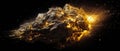 Explosive gold asteroid in space. 3D illustration. Elements of this image furnished by NASA. Ai generated