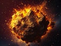 Explosive gold asteroid in space. 3D illustration. Elements of this image furnished by NASA. Ai generated