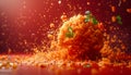 Explosive Gourmet Taste Fiery Orange Spice Burst with Green Herb Garnish Culinary Artistry in Motion