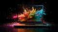 Explosive Laptop Photoshoot: A Stunning Blend of Light and Color