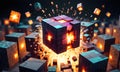 Explosive Minecraft World Cubes. Minecraft Texture. Explosive blocks. Minecraft textures and cubes. Generative AI.