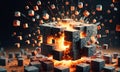 Explosive Minecraft World Cubes. Minecraft Texture. Explosive blocks. Minecraft textures and cubes. Generative AI.