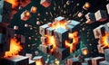 Explosive Minecraft World Cubes. Minecraft Texture. Explosive blocks. Minecraft textures and cubes. Generative AI.