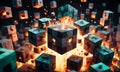 Explosive Minecraft World Cubes. Minecraft Texture. Explosive blocks. Minecraft textures and cubes. Generative AI.
