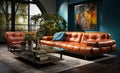 Explosive Photorealistic Design: Armchair, Sofa, Glass Coffee Table and Painting for a Contemporary and Comfortable Living Room